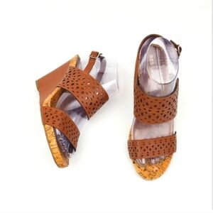 BCBG Brown Woven Leather Wedges
